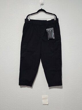 Chicos Pull On Tapered Cropped Black Cotton Pants 2.5 Plus Breathable Comfy NWT